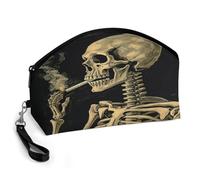 LZQPOEAS Bolsa de maquillaje de esqueleto con cigarrillos encendidos, gran capacidad, bolsa de cosméticos de viaje para mujer, piel sintética impermeable, bolsa de aseo portátil de apertura plana para