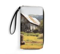 LZQPOEAS Cartera de mano de madera antigua con tractor oxidado, pequeña y exquisita cartera larga de piel sintética, regalo para amigos, bolsillo para monedas con cremallera con patrones, bolsa de