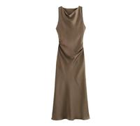 LZROPC Vestido Invierno Mujer Satin Dresses Long para Mujeres Slip Slip Midi Mujer Mujer Sexy Vestido De Fiesta Vestido Sin Mangas Femeninas Elegantes-Color De Café-l