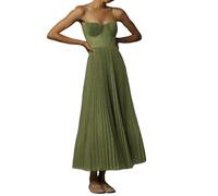 LZROPC Vestido Invierno Mujer Vestido De Corsé De Las Mujeres Elegante Spaghetti Strap Bustier Midi Vestido Midi Midi Bew Cut Flowy Pleated Dires Formales con Vestidos Formales con-Verde-Metro
