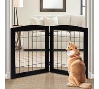 LZRS Puerta de Madera Maciza para Mascotas, Puerta de Alambre Independiente para Mascotas, Barrera de Escalera Plegable para la mayoría de Amigos Peludos, Puerta para escaleras, pies de Apoyo