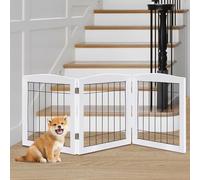 LZRS Puerta de Madera Plegable Independiente de 3 Paneles para Perros, Madera Maciza y Alambre de Acero, Resistente a los masticables, Valla de Seguridad para Interiores para Puertas y escaleras,