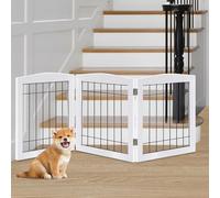 LZRS Puerta de Madera Plegable Independiente de 3 Paneles para Perros, Madera Maciza y Alambre de Acero, Resistente a los masticables, Valla de Seguridad para Interiores para Puertas y escaleras,