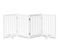 LZRS Puerta Independiente de Madera Maciza para Mascotas, 76 cm de Alto, 4 Paneles, para Perros de Todas Las Edades, Color Blanco