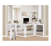 LZRS Puerta para Perros de Madera para Interiores, Independiente, Puerta Plegable de Madera para Perros, para Puertas, escaleras y pasillos, Color Blanco, 61 cm de Altura, 4 Paneles