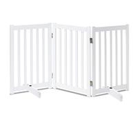 LZRS Valla Independiente de Madera Dura Maciza para Mascotas, Puertas de Madera Natural para Perros, para casa, escaleras, Valla de Seguridad Independiente para Interiores, 3 Paneles de 32 Pulgadas,