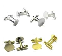 LZTDSBX Gemelos en Blanco, 50 Uds., Bandeja de Almohadilla Redonda en Blanco, Gemelos de latón, Base en Blanco, cabujón, joyería, Accesorios de Ropa(12mm Gold Plated)