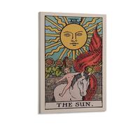 LZTEN Cartas de tarot vintage de The Sun con diseño de estrellas y adivinación y astrología, lienzo, arte de pared, pinturas al óleo, enmarcadas, 40,6 x 61 cm