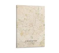 LZTEN Coventry - Póster de mapa del Reino Unido con impresión vintage para estética de habitación, lienzo, póster de pared y marco impreso, 40 x 60 cm
