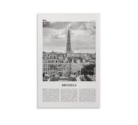 LZTEN Impresión de Bruselas en blanco y negro, arte de pared de Bruselas, póster de Bruselas, foto de Bruselas, decoración de pared de Bruselas, Bélgica, Bruselas, Bruselas, Europa, lienzo Wa