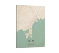 LZTEN Póster de mapa de España de Ibiza con impresión vintage, lienzo para pared, decoración de dormitorio, oficina, cocina, marco de regalo, 30 x 45 cm