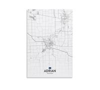 LZTEN Póster de mapa de la ciudad de Adrian MI, lienzo impreso para decoración del hogar, escuela, oficina, sin marco, 30 x 45 cm