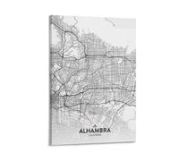 LZTEN Póster de mapa de la ciudad de Alhambra CA, lienzo para pared, póster para decoración del hogar, escuela, oficina, marco de 30 x 45 cm