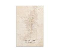 LZTEN Póster de mapa de Medellín Colombia con impresión vintage en lienzo, arte de pared, dormitorio, oficina, habitación, regalo, sin marco, 60 x 90 cm