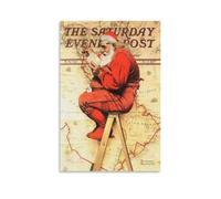 LZTEN Póster de Papá Noel en el mapa de Norman Prints Rockwell Prints, lienzo, pinturas al óleo, sin marco, 61 x 91 cm