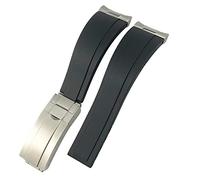 LZTONGK ZIFENGXUAN-ANKANG Correa de reloj de goma de 20 mm Correa de silicona para Rolex Daytona Submariner GMT Yacht Master Silver Curved Metal Link Watch Pulseras (Color: Negro, Tamaño: 20 mm)