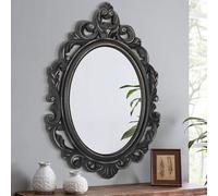 Lzuso Oval Negro Marco de Madera Retro Espejo Pared Estilo Barroco Arendal Tradicional tallado Espejo Colgante Decoración Pared Espejo Antiguo Vanidad Dormitorio Salón Cocina