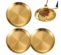 LZYDKH 3 bandejas redondas doradas, 20 cm, acero inoxidable, plato decorativo dorado de acero inoxidable, bandeja para servir, bandeja pequeña para el hogar, cocina, camping, comedor, maquillaje