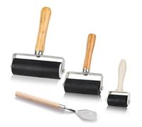 LZYDKH Juego de 3 rodillos de presión de linóleo con 1 rasqueta, rodillo de goma duradero, rodillo de presión para estampación de estampados, tintas, papel pintado y manualidades (3,5 cm, 6 cm, 10 cm)