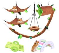 LZYMSZ 7PCS Hamaca de Hámster Hurón, Animales Pequeños que Cuelgan Cálida Cama Casa Jaula Nido con Túnel Colgante, Columpio, Teleférico, Puente de Arco, Balancín para Rata Loro Ardilla Jugando