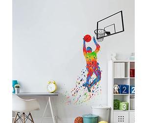 LZYMSZ Calcomanías de pared de Baloncesto, 35.4×50'' Jugador de Baloncesto Dunk Sticker, Jugar al Baloncesto Inspirador Autoadhesivo de la Etiqueta de la pared para la Decoración de la Sala(B)
