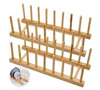 LZYMSZ Juego de 2 escurreplatos de madera de bambú, soporte para platos, soporte para tapa de ollas, organizador de armario de cocina para cuencos, tazas, tabla de cortar y más