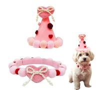 LZYWOD Collar de sombrero para el día de San Valentín, adorable sombrero de corazón con pompón de perla, collar de cumpleaños, sombreros ajustables para perro