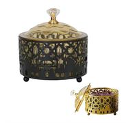 LZYWOD Ramadan Eid Mubarak - Bandeja de dulces con tapa segura, plato de metal duradero con forro extraíble, plato dorado para servir dátiles y nueces, decoración de mesa reforzada para festividades y