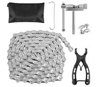 LZZ Cadena de bicicleta de 9/18/27 compartimentos, cadena de bicicleta de 1/2x11/128 pulgadas, juego de herramientas con trituradora de cadena, alicates de cadena y 1 par de candado de cadena