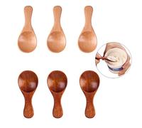 LZZEM 6 mini cucharas de madera de mango corto para café, té, azúcar, mostaza, miel, cucharas de condimentos de madera maciza para especias de sal y leche en polvo
