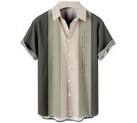 Lzzidou Camisa de bolos vintage de los años 50 para hombre, estilo retro, manga corta, con botones, talla M