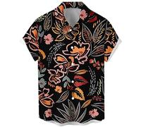 Lzzidou - Camisa hawaiana de manga corta para hombre, camisa de playa con botones, multi color flor, Medium