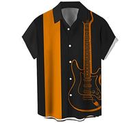 Lzzidou Camisa hawaiana de música de manga corta con botones para hombre, estilo retro rockabilly, estilo vintage de los años 50, XL