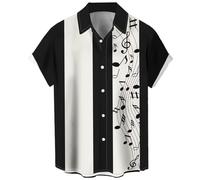 Lzzidou Camisa Hawaiana Musical de Manga Corta con Botones para Hombre, Estilo Retro Rockabilly Vintage de los Años 50, M