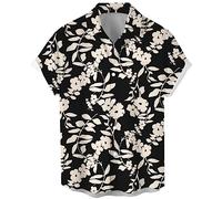 Lzzidou - Camisa hawaiana para hombre de manga corta con botones, camisas de playa, negro, blanco (Black White Flower), Large