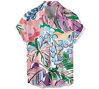 Lzzidou - Camisa hawaiana para hombre de manga corta con botones, camisas de playa, púrpura rosado verde, Large