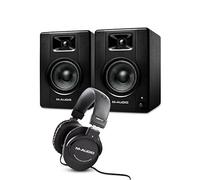 M-Audio BX3 y HDH40 - Altavoces de monitoreo activos de 120W con woofer de 3,5" y auriculares de estudio