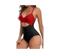 (M,Big Red+Black)One piece swimsuit sexy hollow out women's swimsuit backless tight strap bikini