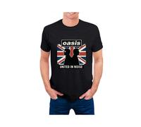 (M,Black)Oasis T-Shirt for Men Union Jack Silhouette Design with United in Noise Quote Britpop Anthem Tee
