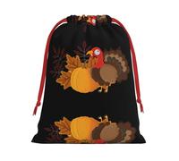 M - Bolsa de Navidad con cordón - Festive Happy Thanksgiving pavo calabaza estampado de Navidad, bolsas de felpa reutilizables para vacaciones