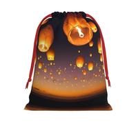 M - Bolsa de Navidad con cordón - Reutilizable con estampado de linternas chinas voladoras para fiestas de Navidad, bolsas de regalo para cumpleaños, bodas