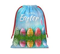 M - Bolsa de Navidad con cordón, reutilizable, diseño de conejo de Pascua con estampado de madera, bolsas de fiesta de Navidad, golosinas y recuerdos para vacaciones, bodas