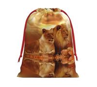 M - Bolsa de Navidad con cordón, reutilizable, estampado de león africano y leona, bolsas de regalo para cumpleaños, bodas