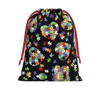 M - Bolsa de Navidad con cordón, reutilizable, piezas de rompecabezas de concienciación sobre el autismo, estampado de corazón, sacos de fiesta de Navidad, golosinas y recuerdos para vacaciones, bodas