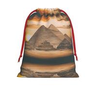 M - Bolsa de Navidad con cordón, reutilizable, vintage, gran impresión de pirámide egipcia, bolsas de regalo para cumpleaños, bodas
