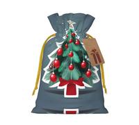 M - Bolsa de Navidad reutilizable - Bolsa de regalo con cordón con estampado de árbol de Navidad y bola roja para vacaciones, cumpleaños y regalos de boda
