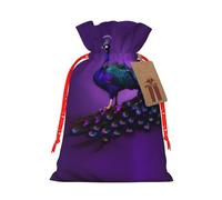M - Bolsa de Navidad reutilizable con estampado de pavo real morado, bolsa de regalo con cordón para vacaciones, cumpleaños y regalos de boda