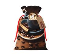 M - Bolsa de Navidad reutilizable - Deliciosa bolsa de regalo con cordón con estampado de café para vacaciones, cumpleaños y regalos de boda