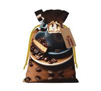 M - Bolsa de Navidad reutilizable - Deliciosa bolsa de regalo con cordón con estampado de café para vacaciones, cumpleaños y regalos de boda