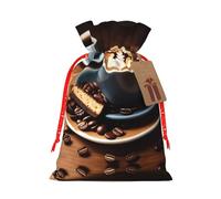 M - Bolsa de Navidad reutilizable - Deliciosa bolsa de regalo con cordón con estampado de café para vacaciones, cumpleaños y regalos de boda